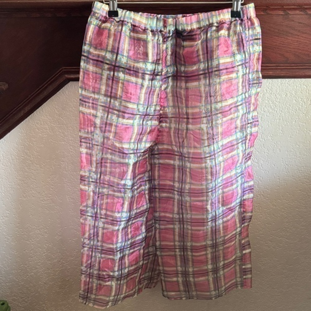 TOPSHOP Women’s US Size 6 Sheer See-Through Pink Plaid Wide Leg Pants Coverup